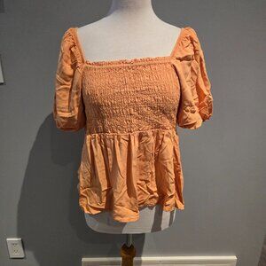 George Women’s Smocked Puff Sleeve Peplum Top | Size XL | Orange